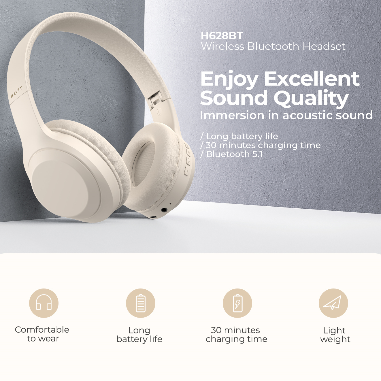 Havit H628BT Foldable HiFi Wi-fi Headphones - Over-Ear Stereo Headset for Indoor and Out of doors Use